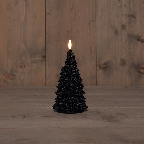 Anna's Collection LED-kaars kerstboom met 3D-vlam zwart - H 20 x B 9,5 cm - afbeelding 3