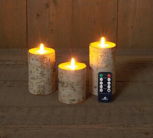 Anna's Collection LED-kaarsen berk met bewegende vlam wit - set van 3 - H 10/12,5/15 x Ø 7,5 cm - afbeelding 2