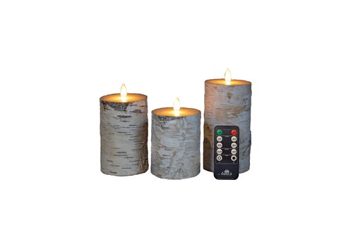 Anna's Collection LED-kaarsen berk met bewegende vlam wit - set van 3 - H 10/12,5/15 x Ø 7,5 cm - afbeelding 1