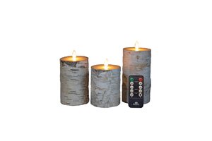 Anna's Collection LED-kaarsen berk met bewegende vlam wit - set van 3 - H 10/12,5/15 x Ø 7,5 cm - afbeelding 1