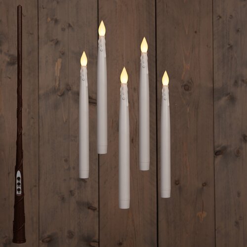 Anna's Collection LED-kaarsen zwevend met toverstok wit - set van 5 - H 28,5 cm - afbeelding 2