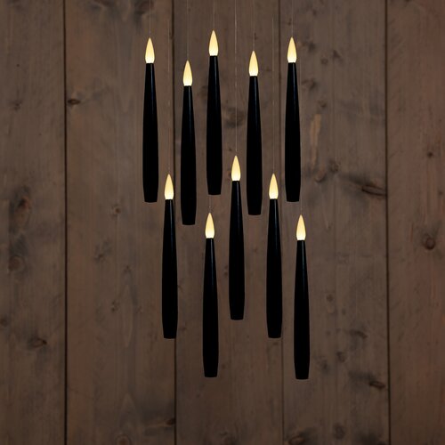 Anna's Collection LED-kaarsen zwevend met toverstok zwart - set van 10 - H 15 cm - afbeelding 3