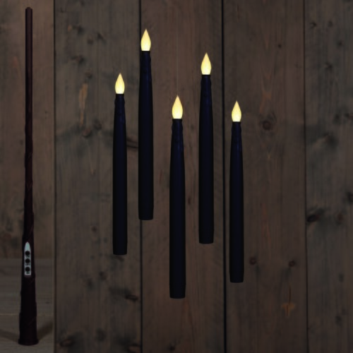 Anna's Collection LED-kaarsen zwevend met toverstok zwart - set van 5 - H 28,5 cm - afbeelding 2