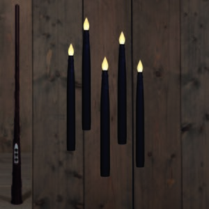 Anna's Collection LED-kaarsen zwevend met toverstok zwart - set van 5 - H 28,5 cm - afbeelding 2