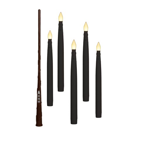 Anna's Collection LED-kaarsen zwevend met toverstok zwart - set van 5 - H 28,5 cm - afbeelding 1