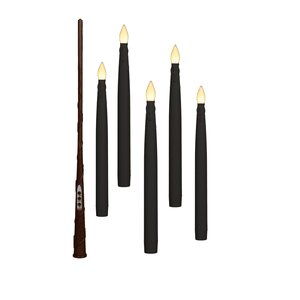 Anna's Collection LED-kaarsen zwevend met toverstok zwart - set van 5 - H 28,5 cm - afbeelding 1