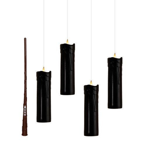 Anna's Collection LED-kaarsen zwevend met toverstok zwart - set van 4 - H 18 x Ø 5 cm - afbeelding 1