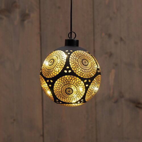 Anna's Collection LED-kerstbal glas cirkelmotief - D10cm Zwart - afbeelding 3