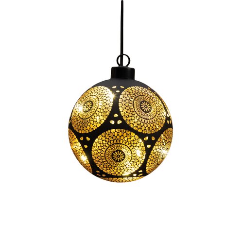 Anna's Collection LED-kerstbal glas cirkelmotief - D10cm Zwart - afbeelding 4