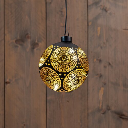 Anna's Collection LED-kerstbal glas cirkelmotief - D12cm Zwart - afbeelding 3