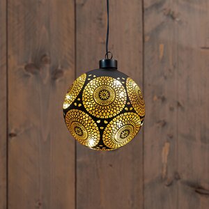 Anna's Collection LED-kerstbal glas cirkelmotief - D12cm Zwart - afbeelding 3