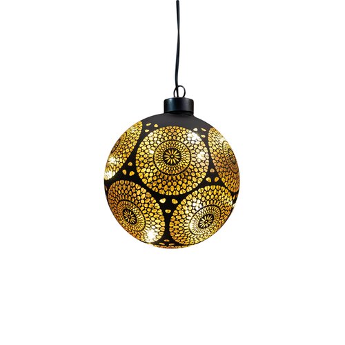 Anna's Collection LED-kerstbal glas cirkelmotief - D12cm Zwart - afbeelding 4