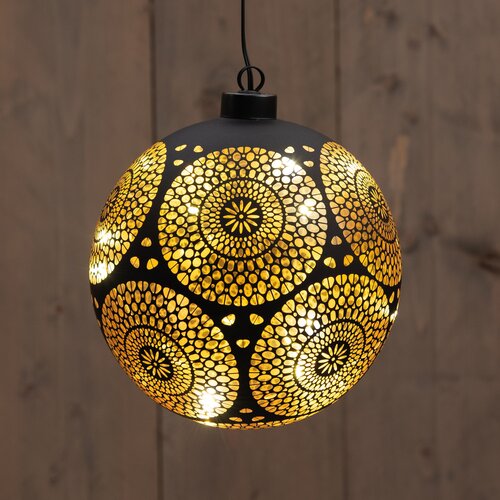 Anna's Collection LED-kerstbal glas cirkelmotief - D15cm Zwart - afbeelding 3