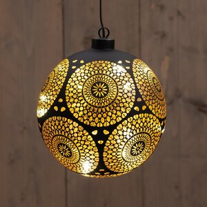 Anna's Collection LED-kerstbal glas cirkelmotief - D15cm Zwart - afbeelding 3