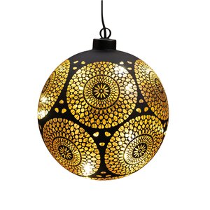 Anna's Collection LED-kerstbal glas cirkelmotief - D15cm Zwart - afbeelding 4