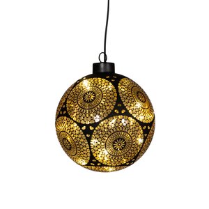 Anna's Collection LED-kerstbal glas cirkelmotief - D15cm Zwart - afbeelding 1