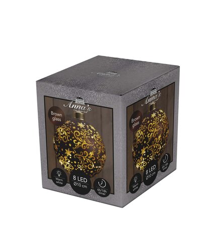 Anna's Collection LED-kerstbal glas - D10cm Bruin - afbeelding 2