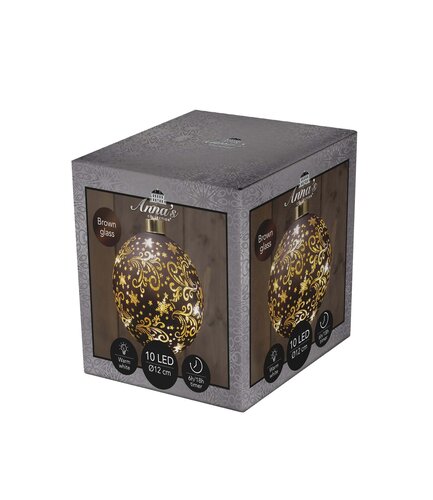 Anna's Collection LED-kerstbal glas - D12cm Bruin - afbeelding 2
