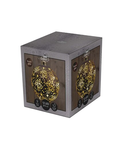 Anna's Collection LED-kerstbal glas - D15cm Bruin - afbeelding 2