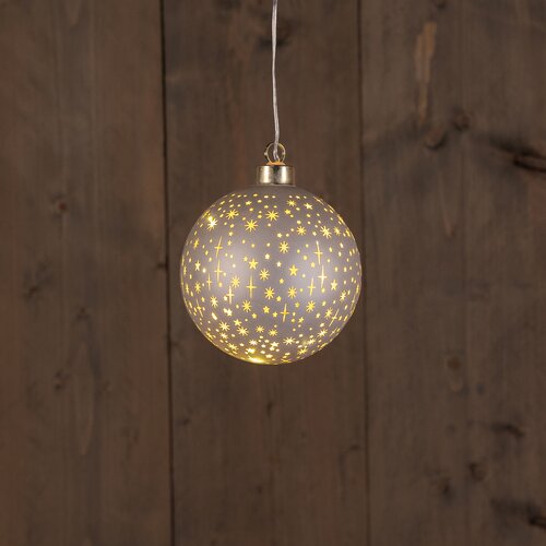 Anna's Collection LED-kerstbal glas sterrenmotief - D10cm Champagne - afbeelding 3