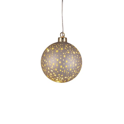 Anna's Collection LED-kerstbal glas sterrenmotief - D10cm Champagne - afbeelding 4