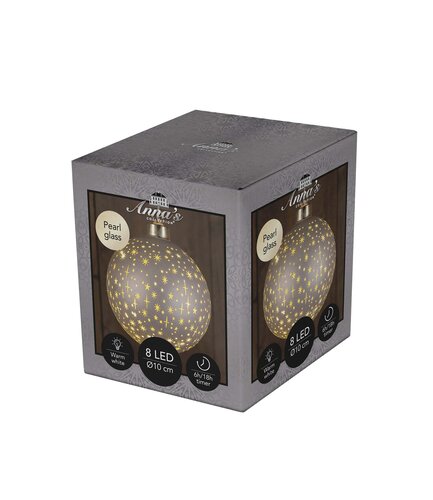 Anna's Collection LED-kerstbal glas sterrenmotief - D10cm Champagne - afbeelding 2