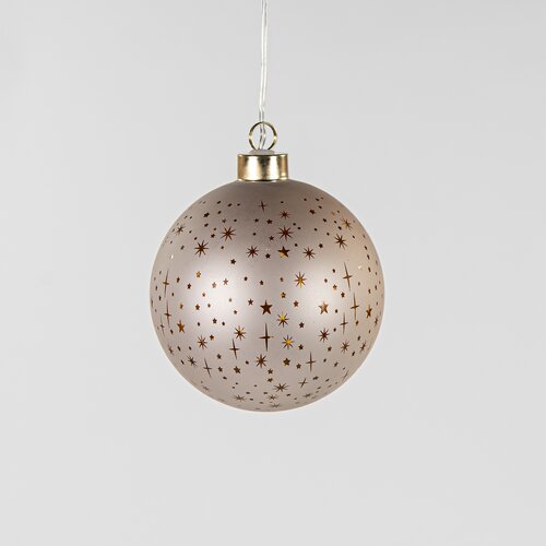 Anna's Collection LED-kerstbal glas sterrenmotief - D10cm Champagne - afbeelding 1
