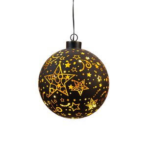 Anna's Collection LED-kerstbal glas sterrenmotief - D10cm Zwart - afbeelding 1