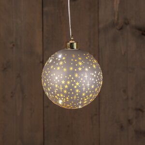 Anna's Collection LED-kerstbal glas sterrenmotief - D12cm Champagne - afbeelding 3