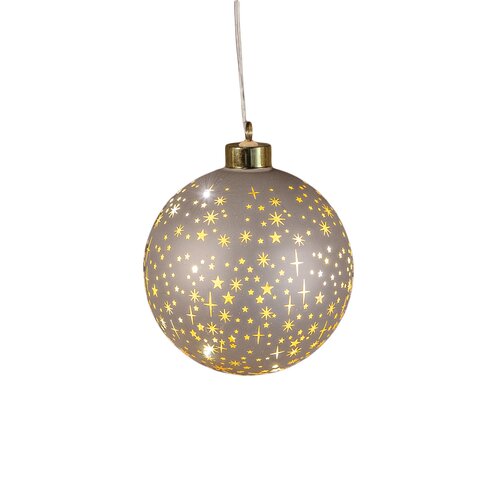 Anna's Collection LED-kerstbal glas sterrenmotief - D12cm Champagne - afbeelding 4
