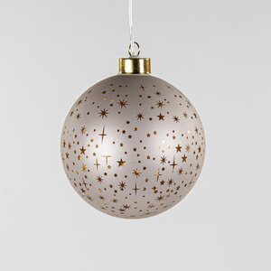 Anna's Collection LED-kerstbal glas sterrenmotief - D12cm Champagne - afbeelding 1