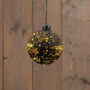 Anna's Collection LED-kerstbal glas sterrenmotief - D12cm Zwart - afbeelding 3