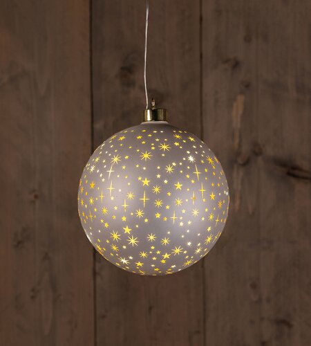 Anna's Collection LED-kerstbal glas sterrenmotief - D15cm Champagne - afbeelding 3