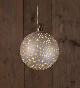 Anna's Collection LED-kerstbal glas sterrenmotief - D15cm Champagne - afbeelding 3