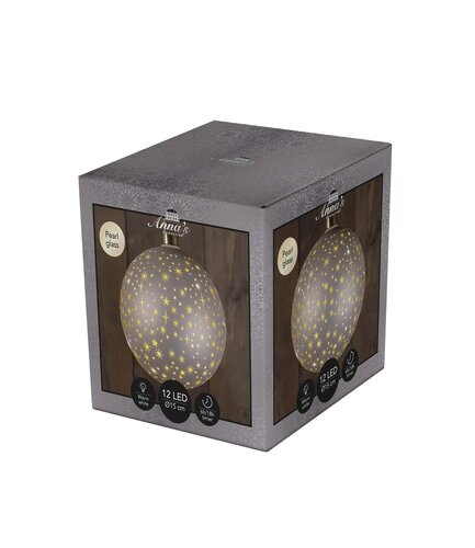 Anna's Collection LED-kerstbal glas sterrenmotief - D15cm Champagne - afbeelding 2