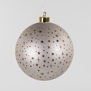 Anna's Collection LED-kerstbal glas sterrenmotief - D15cm Champagne - afbeelding 1