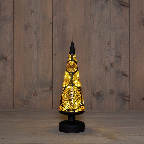 Anna's Collection LED-kerstboompje glas cirkelmotief - H30xD9cm Zwart - afbeelding 3