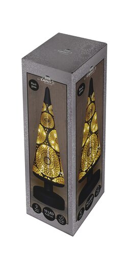 Anna's Collection LED-kerstboompje glas cirkelmotief - H30xD9cm Zwart - afbeelding 2