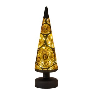 Anna's Collection LED-kerstboompje glas cirkelmotief - H30xD9cm Zwart - afbeelding 1