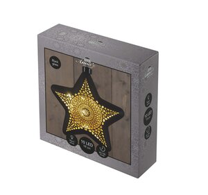Anna's Collection LED-kersthanger ster glas cirkelmotief - H19cm Zwart - afbeelding 2