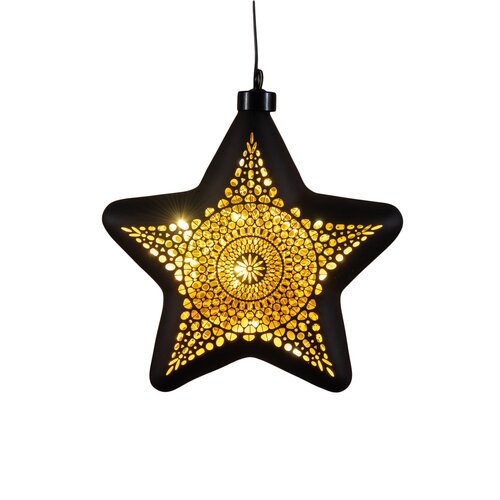 Anna's Collection LED-kersthanger ster glas cirkelmotief - H19cm Zwart - afbeelding 3