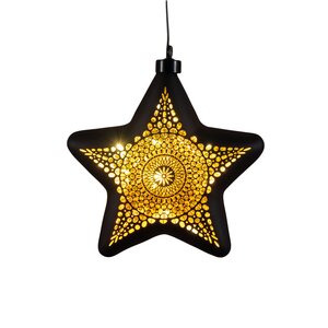 Anna's Collection LED-kersthanger ster glas cirkelmotief - H19cm Zwart - afbeelding 3
