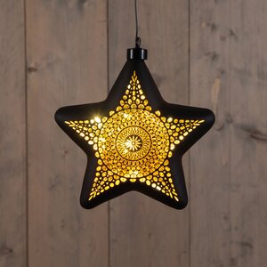 Anna's Collection LED-kersthanger ster glas cirkelmotief - H19cm Zwart - afbeelding 1