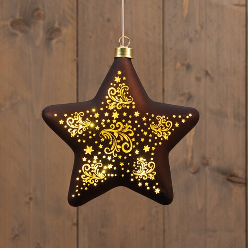 Anna's Collection LED-kersthanger ster glas - H19cm Bruin - afbeelding 3