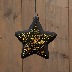Anna's Collection LED-kersthanger ster glas sterrenmotief - H19cm Zwart - afbeelding 3