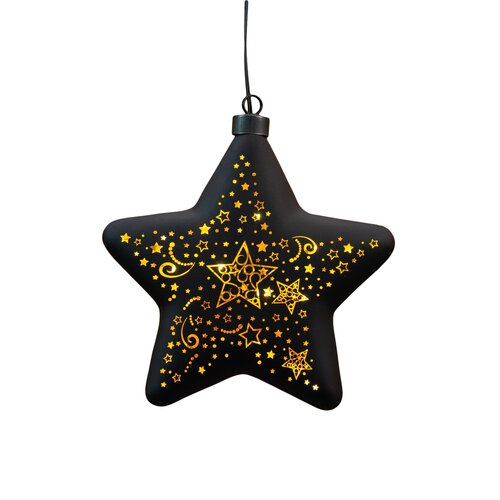 Anna's Collection LED-kersthanger ster glas sterrenmotief - H19cm Zwart - afbeelding 4