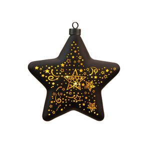 Anna's Collection LED-kersthanger ster glas sterrenmotief - H19cm Zwart - afbeelding 1