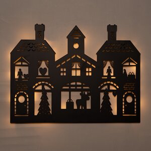 Anna's Collection LED-muurhanger kersthuizen - B40xH32cm Zwart - afbeelding 1