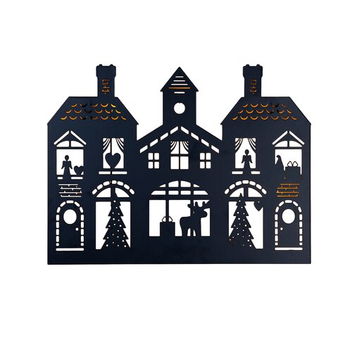 Anna's Collection LED-muurhanger kersthuizen - B40xH32cm Zwart - afbeelding 3