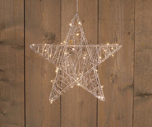 Anna's Collection LED-ster hangend metaal zilver warm wit - 35 lampjes - B 40 cm